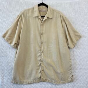 Tommy Bahama Yellow Short Sleeve Button Down Hawaiian Silk Shirt Mens XL